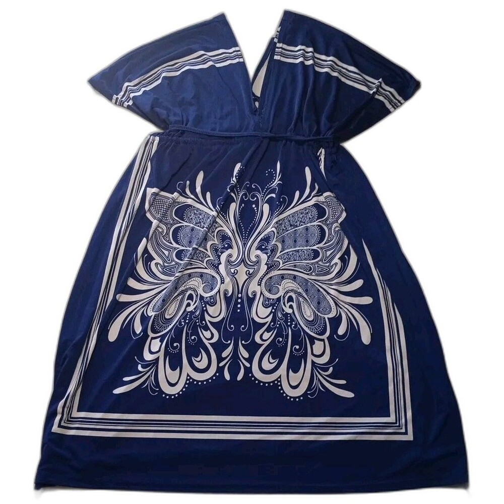 Relaxx by Exist Dress Women's 1X Short Sleeve Butterfly Accent Mid Blue